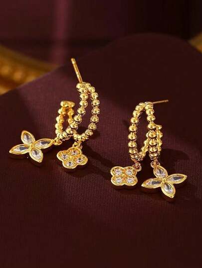 1 Set Elegant 925 Sterling Silver White Four-Leaf Clover Pendant Earrings, Suitable As Valentine's Day Anniversary Gift Jewelry