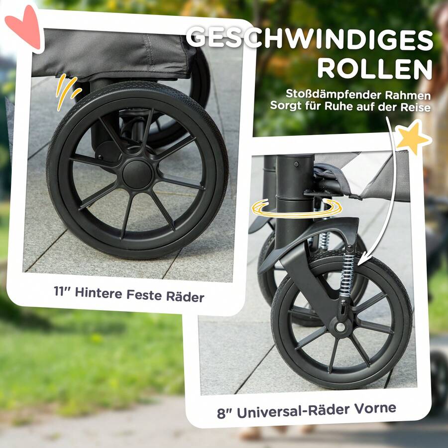 PawHut Foldable Stroller For Large Dogs And Cats Up To 30 Kg, Includes Cushion, Mesh Windows And Doors, Storage Bag, Straps And Brakes. Dark Gray Color. - 深灰色 - 查看 1