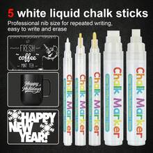 White Chalk Marker 5 Packs White Water-Based Dust-Free Liquid Chalk For Advertising And Graffiti, Blackboard Chalk Set 5 Different Tip Size Different Using For Teacher Coffee Shop - Multicolor - View 2
