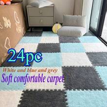 24pc Inspired Interlocking Carpet Pads, Easy To Clean, Square Pattern, Non-Slip EVA Backing, Protective Floor Tiles, Exercise Mat, For Bedroom, Living Room, Game Room, Rental Transformation, And Balconyn. - 彩色 - 查看 12
