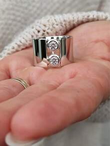 1 pieza Anillo sintético cúbico de banda ancha minimalista, anillo de declaración grueso, perfecto para uso diario, banquetes, bodas (sin caja)