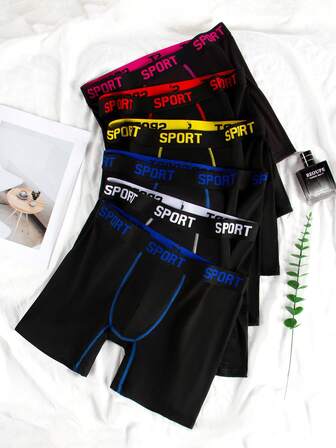 6 Pcs Men's Long Style Flat Cornered Underwear, Comfortable Underwear, Lightweight And Soft, Sporty Men's Underwear, Suitable For Home Wear, Durable And Casual, Suitable For Fitness Boxing, Four Seasons Men's Long Flat Corner Underwear.