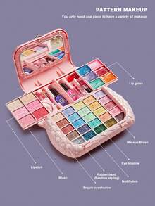 儿童女孩化妆套装带手提包：真实、可洗化妆玩具礼物，适合幼儿 - 适合 3、4、5、6、7、8、9、10 岁（随机色块和位置）