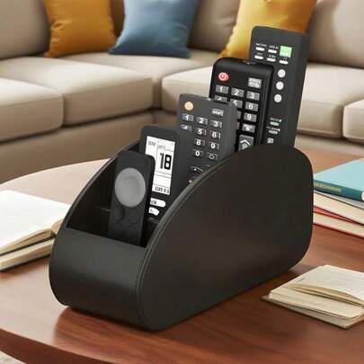 5-Slot Remote Control Organizer Box - Fits TV/DVR/Cable Box, Space Saving For Living Room, Home Office, Bedroom - Holds 1, 2, 3, 4, 5 Remotes - Also Works As Desktop Organizer For Glasses, Pens, Media Players And Remotes, Classic Design, Sturdy Construction, Great For Office, Christmas Gift, Valentine's Day Gift Or Holiday Gift