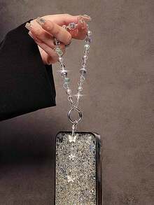 奢华闪亮蝴蝶水钻串珠手机手链带饰链结手机挂绳钥匙扣包相机钥匙扣吊坠礼物送给母亲、家人、朋友、生日、节日手机饰物、手机链 - 蝴蝶串珠 - 查看 5