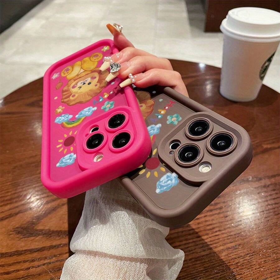 Funda de teléfono con patrón de león de dibujos animados para iPhone 16, diseño único de cobertura total para XR, protección de lente, XSMAX, linda 15PROMAX, estética 16PRO, TPU grueso 11PROMAX, hombres XS, sensación suave 13PROMAX, mujeres 16 parejas, fundas de teléfono 16PROMAX, 14 negro, 14PRO a prueba de golpes y anticaída, 14PROMAX/15PLUS/12MINI/14PLUS/16PLUS/12/13/11/13MINI/15/15PRO/12PROMAX/12PRO/11PRO/13PRO - Negro - Ver 1