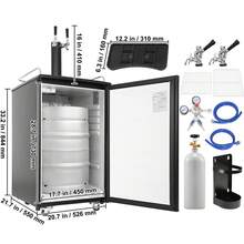 Beer Kegerator, Dispensador de cerveza de barril de doble grifo, Refrigerador de barril de tamaño completo con estantes, Cilindro de CO2, Bandeja de goteo y riel, Control de temperatura de 32 °F- 50 °F, Capacidad para 1/6, 1/4, 1/2 barriles, Negro - 32 °F - 50 °F - Ver 10