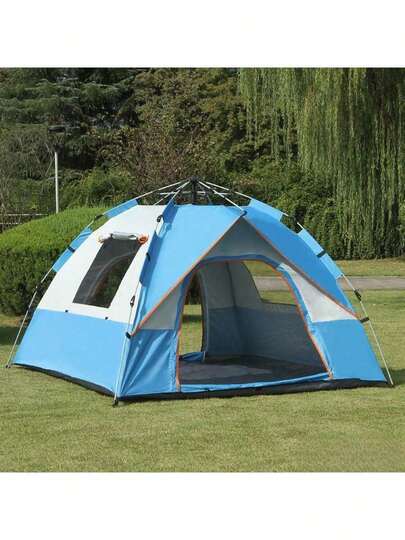 Carpa al aire libre impermeable y resistente a los rayos UV, carpa automática de apertura rápida para campamentos, carpa plegable para playa para 2-4 personas con dos puertas y dos ventanas