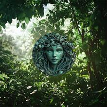 Retro Green Tree Female Face Round Aluminum Wall Art Sign - 8x8 Inch Nature-Inspired Design, Pre-Drilled For Easy Hanging, No Electricity Needed, Indoor/Outdoor Home Garden Decor For Halloween Christmas Gift Idea, Tree Decor - 彩色 - 查看 7