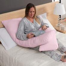 Pregnancy Body Pillow, 200 Thread Count Micropercal, 120x60cm, Ergonomic, Soft, For Bed - Hoa hồng - Xem 5