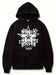 Men's Black Hoodie With White & WEST Print - Warm Winter Pullover, Casual Kangaroo Pocket Sweatshirt, Regular Fit Long Sleeve Hooded Sweater Fall/Winter, Everyday Comfort Apparel (Polyester Blend) IFPS - Black - View 1