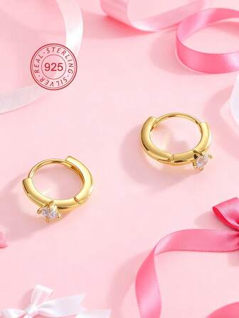 Artepollo Pendientes de plata de ley 925, pendientes de aro con circonita chapados en oro de 14K, hipoalergénicos, no se desvanecen, ligeros, joyería de uso diario, empaquetado en caja de regalo, regalo de Navidad