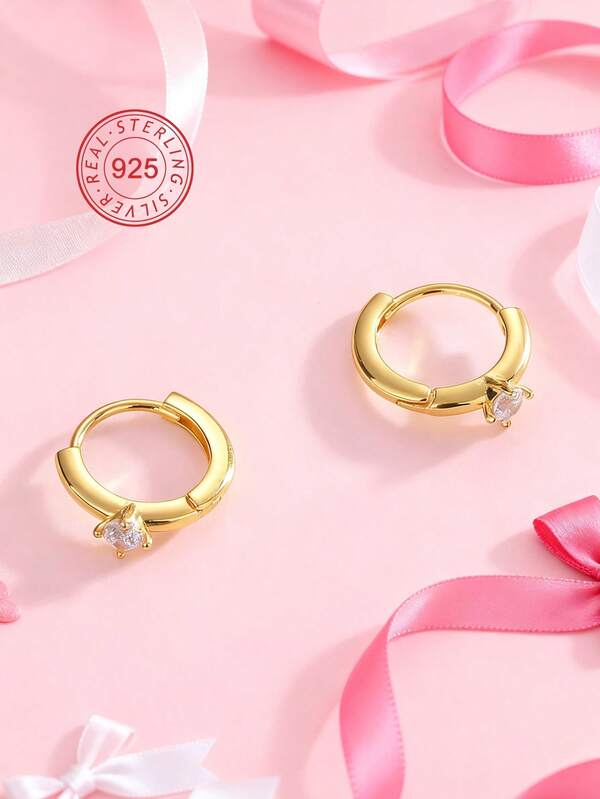 Artepollo Pendientes de plata de ley 925, pendientes de aro con circonita chapados en oro de 14K, hipoalergénicos, no se desvanecen, ligeros, joyería de uso diario, empaquetado en caja de regalo, regalo de Navidad