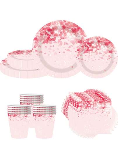 80/10 Sets, Romantic Heart-Shaped Pattern Themed Party Supplies, Disposable Party Plates, Party Paper Plates. Includes 7-Inch Plates, 9-Inch Plates, Paper Cups And Paper Napkin Sets. Suitable For 10 To 20 People, Disposable Tea Cups, Disposable Coffee Cups, Picnic Supplies, Birthday Parties, Camping, Decoration And Celebration Activities. Party Gifts, Bridal Shower, Restaurant Decoration, Kitchenware, Clubs, Proposals, Weddings, Pink Hearts.