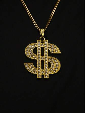 1件时尚独特的美元符号水钻项链吊坠，男女皆宜，适合音乐节派对穿着
