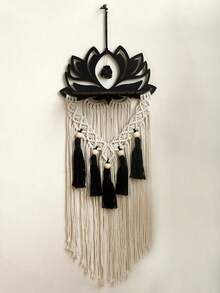 1 tấm treo tường Macrame Boho, kệ treo tường trang trí hình hoa sen, tranh treo tường tua rua Bohemian, kệ trưng bày pha lê, đồ trang trí nhà Boho Chic cho phòng khách, phòng ngủ, đồ trang trí tâm linh, đồ trang trí Macrame thủ công có tua rua - Nhiều màu - Xem 10