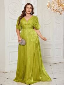 Đầm maxi dáng ôm cổ chữ V tay ngắn màu trơn chất liệu rayon dành cho nữ của UNITHORSE, thích hợp cho đám cưới, tiệc mùa xuân. - Màu xanh Ô liu - Xem 1