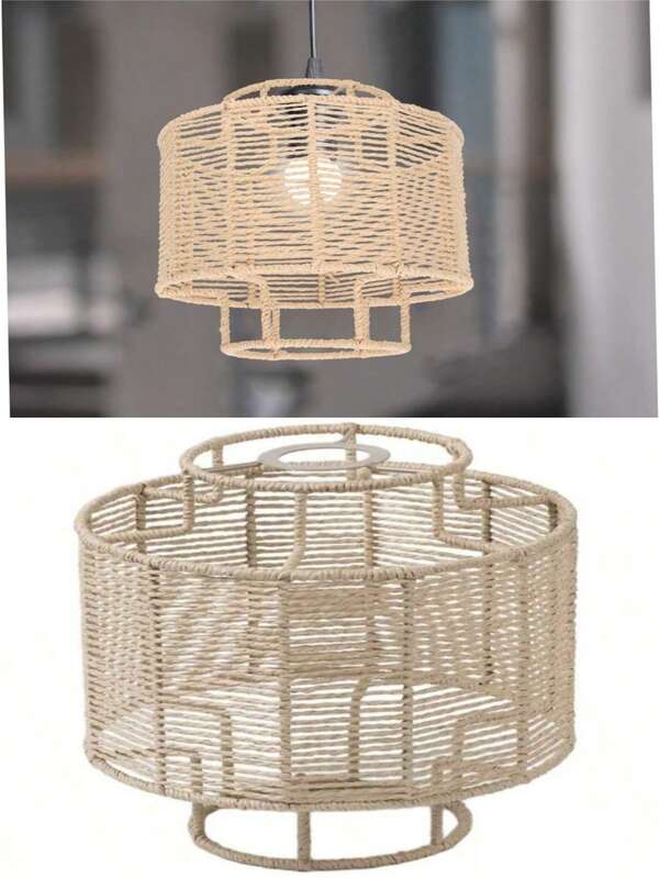 1 pieza Pantalla de lámpara de ratán tejida a mano, pantalla de lámpara tejida geométrica de estilo bohemio, pantalla de lámpara tejida vintage, iluminación de decoración de granja, pantalla de lámpara decorativa, adecuada para el hogar, sala de estar, dormitorio, cocina, pasillo, cafetería, restaurante, bar de música, exterior, baño, vacaciones, Navidad, casa de huéspedes, hotel, regalo