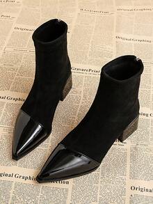 Elegant Patent Leather Patchwork Women's Ankle Boots, Pointed Toe Chunky Heel Zipper Closure Slim Fit Fashion Boots, 2025 Autumn/Winter New Classic Business Boots, Suitable For Street, Business, Party, Wedding, Nightclub, Masquerade Ball