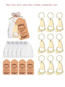 Charming Footprint Keychain Bottle Openers - 24 Pcs In Elegant Blue Gift Box - Multicolor - View 17