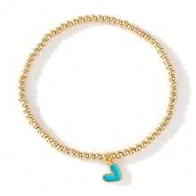 1PC Bohemian Minimal Copper Bead Bracelet, Colorful Single Sided Heart Shaped Copper Pendant Bracelet, Gold Bead Bracelet, Gold Bead Elastic Bracelet, Adjustable Bracelet, Lucky Bracelet, Stackable Bracelet, Couple Bracelet, Friend Gift, Birthday Gift, Friend Gift, Sisters Bracelet, Family Gift, Valentine's Day Gift, Christmas Gift