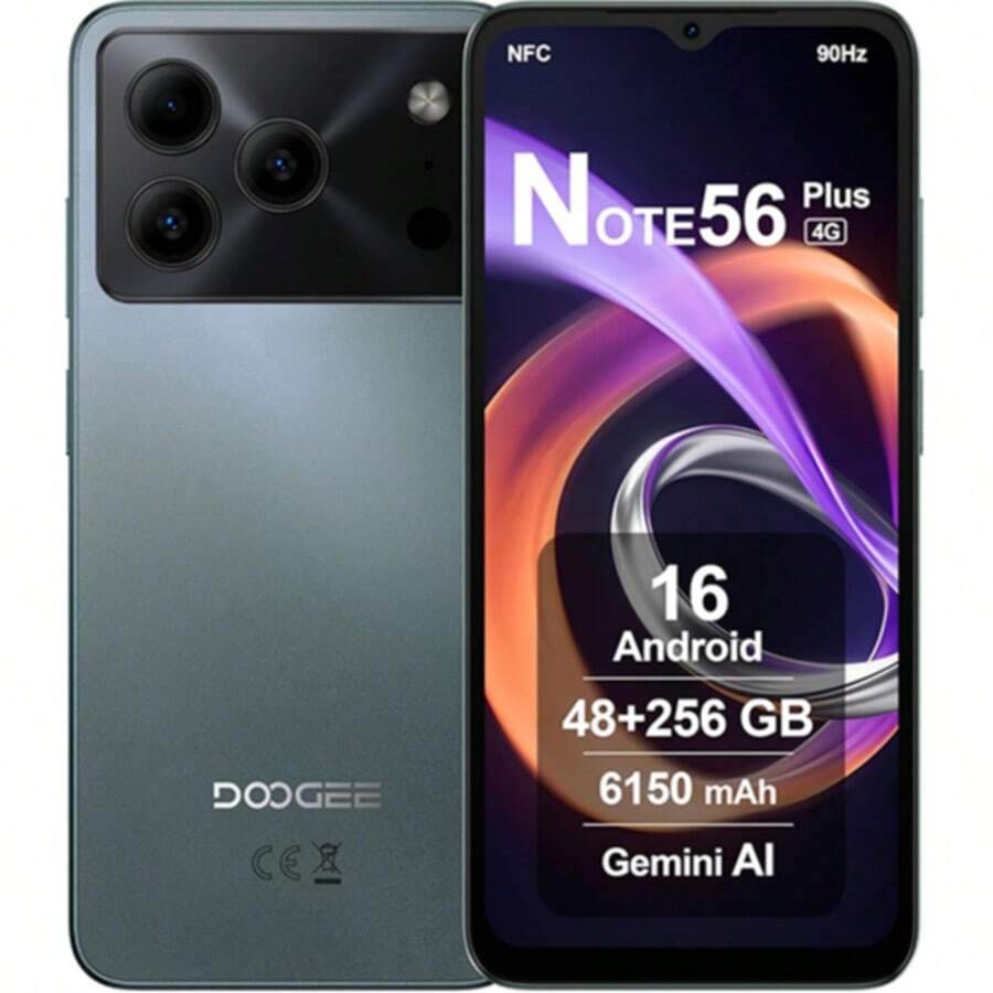 DOOGEE Note 56 Plus Android 16 智慧型手機 無合約,優雅簡約設計,48GB+256GB,6.56" 90Hz 螢幕,八核 4G 行動電話,50MP AI 相機,雙卡雙待,Widevine L1,GPS NFC - 森林綠 - 查看 1