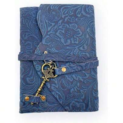 Handcrafted Blue Flower Antique Journal With Treasure Key Closure Drawing Sketchbook Scrapbook Writing Diary Notebook 5 X 7 Inches 12 X 17 Cm A6