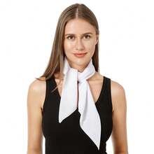 Lastclream Chiffon Square Neck Scarves For Women Handkerchief Retro Satin Ribbon Scarf For Hair Wrapping 23.6inch 26inch,26inchChiffon-White - 26吋雪紡-白色 - 查看 4