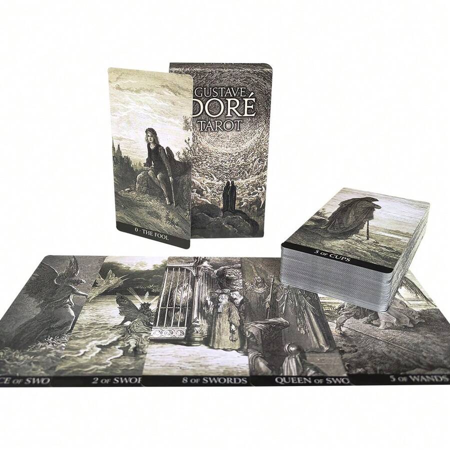 Jogo de Cartas Oracle do Tarô de Gustave Doré, Jogos e Atividades para Festas, Novo Jogo de Cartas de Tabuleiro com Livreto - Cinza - Visão 1