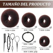 Hair Donut Bun Maker Set Kit de 26 Piezas Accesorios para Peinado 7 Piezas Donut Moño Kit 10 Piezas Horquillas para el Cabello 5 Piezas Bandas Elásticas Hair Bun Shaper Set 4 Pieza Herramienta para Trenzar el Cabello - como en la foto - Ver 2