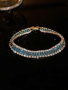 1 Pc Luxury Roman Crystal Women's Micro-Inlaid Claw Chain Bracelet Sparkling Copper Alloy White Green Zirconia Claw Chain - Rhinestone Bracelet - View 3