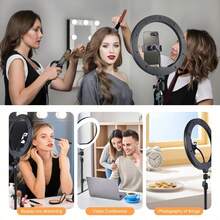 12-Inch Live LED Ring Fill Light | Multifunctional Photography Light, With 180cm Adjustable Stand And Universal Phone Clip, USB Power Supply, Three-Color Switchable, It Is Perfect For Makeup, Video Recording And Halloween Party Live Broadcast. This Universal Stabilizer Allows DIY Compatibility With More Ring Lights And Is Compatible With Cameras. - Black - View 7