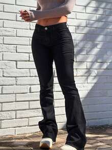 GILIPUR 新款Y2K喇叭牛仔裤，高腰修身弹力设计，优雅时尚，休闲街头风，复古秋冬春装，新年、情人节理想礼物，尽显精致休闲，完美适用于正式场合、休闲晚餐和音乐会。黑色 - 黑色 - 查看 10