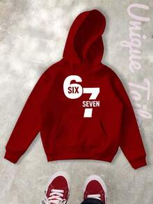 Unique Tailor - Fun Six Seven 6 7 Meme Men's Hoodie -67 Digital Printed Hoodie With Pattern, Comfortable Casual Hoodie, Four Seasons Regular Edition Hoodie, Front Pocket, Humorous Gift For Festivals And Casual Clothing - 紅色 - 查看 2