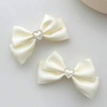 2 Elegant Shiny Rhinestone Heart Bow Hair Clips Vintage Women's Daily Use Hair Accessories - 粉色 - 查看 5