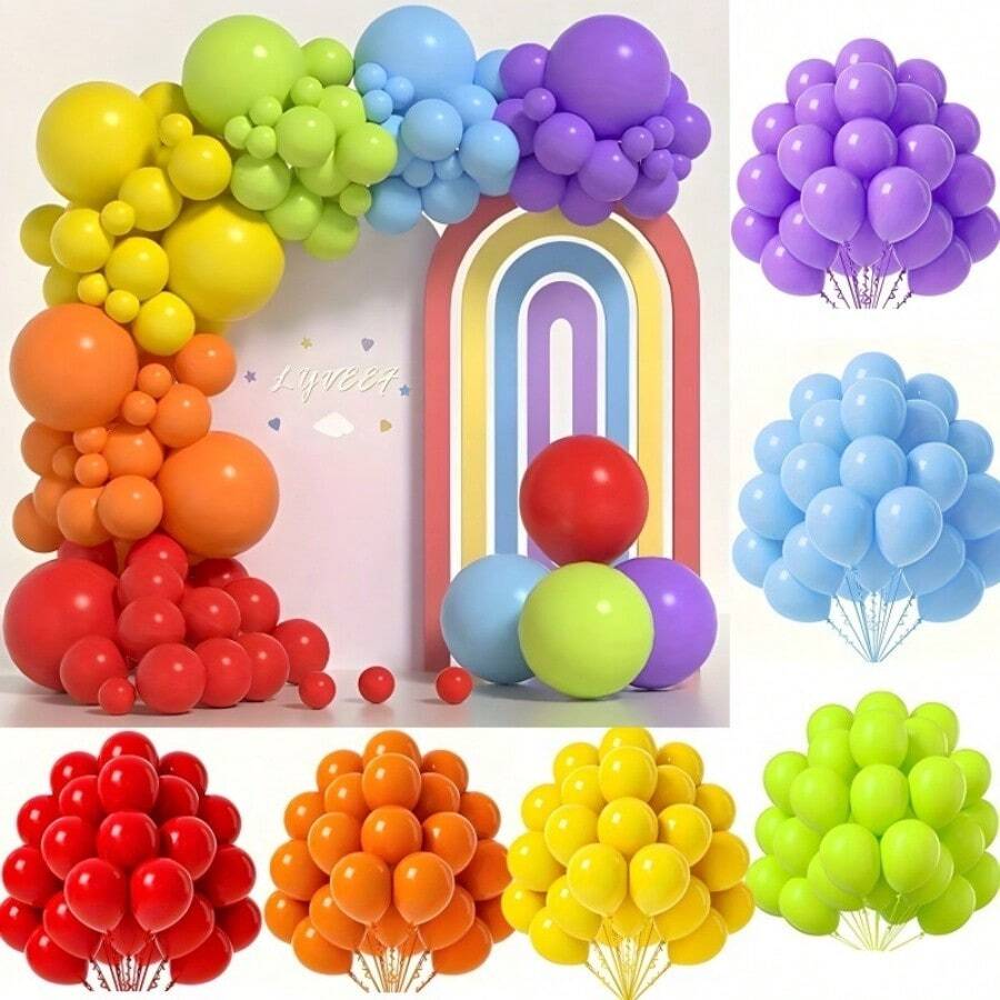 25/55 piezas Conjunto de globos de látex coloridos con acabado brillante y vibrante, perfecto para el Día de San Valentín, bodas, cumpleaños, compromisos, graduaciones, aniversarios, baby showers y decoraciones de fiestas, ideal para arcos de globos, montaje de mesas o decoración de eventos románticos interiores y exteriores - Multicolor - Ver 1