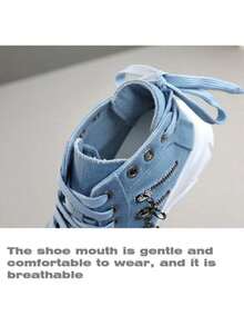 2025新款帆布高帮女鞋，透气厚底休闲运动鞋，蓝色牛仔靴，运动靴