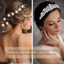 Sparkling Silver Crown Tiara For Women With 20 Mini White Flower Hair Clips Elegant Bridal Wedding Princess Party Hair Accessories Featuring Rhinestone Queen Crown For Formal Events And Special Occasions - 如圖 - 查看 2