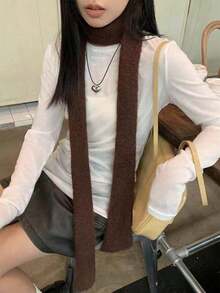 1pc Design Slightly Rolled Edge Thin Scarf Fashion Wear Long Versatile Scarf Thin Narrow For Dress - 深棕色 - 查看 5