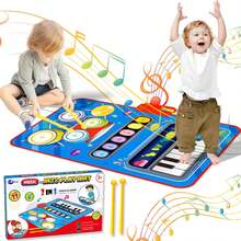 Tapete Musical para Niños,2-in-1 Tapete Musical con Tambor,Teclado de Suelo Plegable con Sonidos de Instrumentos con 13 Canciones de demostración y 8 Canciones rítmicas - Morado - Ver 1