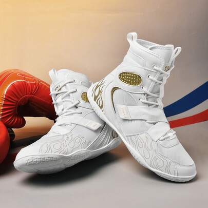 Zapatos de boxeo, artes marciales y lucha para hombres, zapatos de combate de caña alta, zapatos de boxeo, zapatos de entrenamiento, botas, zapatos de Muay Thai, zapatos de kickboxing fitness, zapatos deportivos profesionales de alta calidad para hombres, cómodos, antideslizantes, resistentes al desgaste y transpirables con soporte de tobillo texturizado