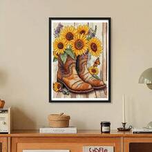 1 Set Floral Cross Stitch Kit, Vintage Wildflower Pattern, 11CT Beginner Starter Set Includes Fabric, Threads, 30*38cm Home Decor, Holiday Gift