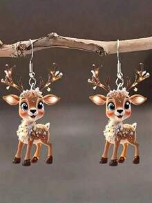 2 piezas Pendientes de acrílico con colgante de renos navideños lindos, adecuados para que las mujeres los usen en fiestas navideñas - Multicolor - Ver 5