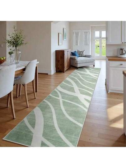 1pc Fresh Groen Wit Gestreepte Long Doormat, Home Hallway Stair Mat, ative Carpet, Bedroom Small Rug, Living Room Outdoor Washable Tapijt view 4