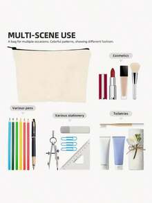 5/10个装米色空白帆布拉链袋 - 多功能DIY手工、化妆品和铅笔收纳袋，适合旅行和收纳，手工收纳 | 简约设计 | 拉链袋，用于存放化妆品、洗漱用品和文具，白色带黑色拉链，洗漱包