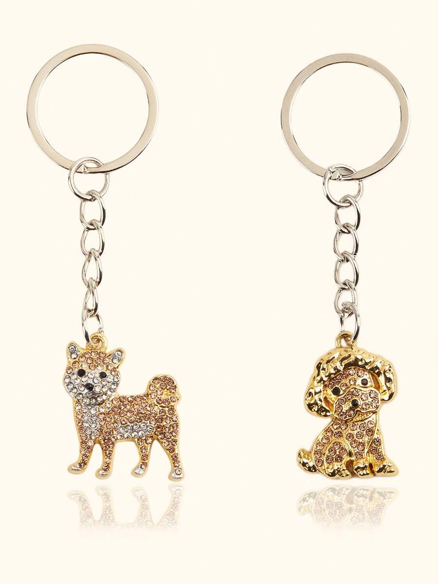 Personalized Fashion Cute Full Diamond Alloy Pet Puppy Keychain, Animal Keychain, Dog Lover Keychain, Pet Keychain, Car Keychain, Bag Pendant, Keychain Accessories, Men And Women Keychain, Birthday Gift, Event Gift, Anniversary Gift, Party Souvenir - Multicolor - View 1