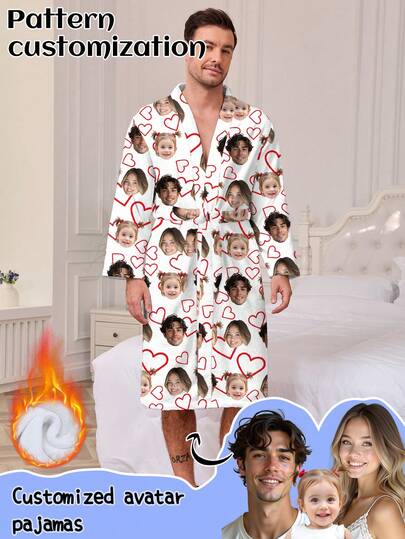 Anpassad fleecebadrock för män, kan tryckas med valfritt mönster, personliga sovkläder med foton, roliga anpassade bilder, bekväma sovkläder. Lämplig för högtidsgåvor, födelsedagar, presenter, personlig, färgglad, söt, kvick, unik, exklusiv present, idealisk pojkvän/flickvän-present, lämplig för pojkvän, flickvän, familj, vänner, äldre, modern för hösten, högtidsfester, förtjockad flanellloungewear