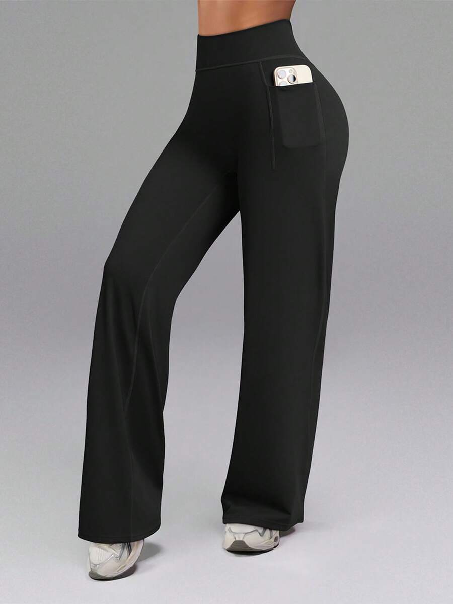 OQQ Yoga Pants With Pockets Women High Waist Stretch Casual Soft Straight Leg Bottoms - Phiên bản mở rộng màu đen - Xem 1