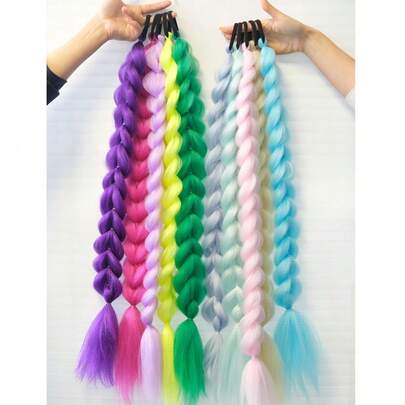 30英寸/包 彩色心形编织弹力发圈 - 直发合成假发，易于造型，适用于角色扮演、摄影 - 适合所有种族，角色扮演假发，亮丽假发，弹力发带，摄影假发，时尚爱好者
