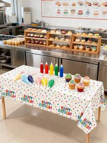 3pcs 137*274CM/53.94*107.87IN Disposable Tablecloth, Colorful Polka Dot "Happy Birthday" Print, Waterproof & Easy To Clean, Suitable For Birthday Parties, Celebrations And Daily Use - Multicolor - View 5